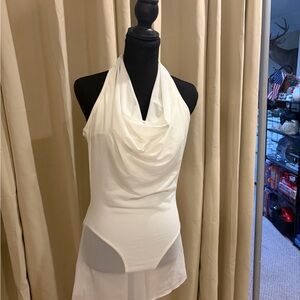 Stylish White Halter Bodysuit